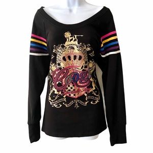 EUC Coogi Black Boat Neck Long Sleeve Top